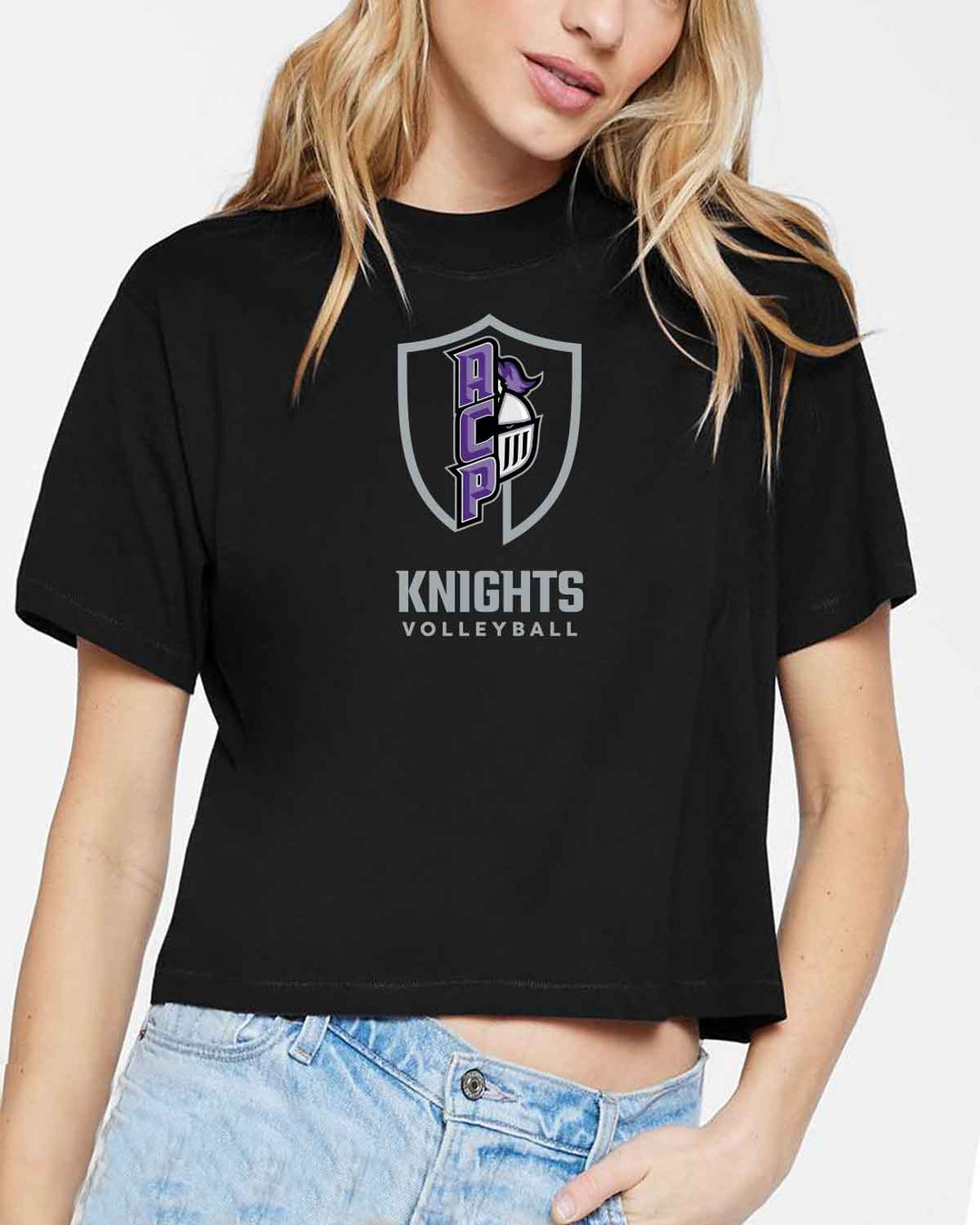 ACP Knights Volleyball | Women's Boxy Tee (3518) | Shield Logo Design