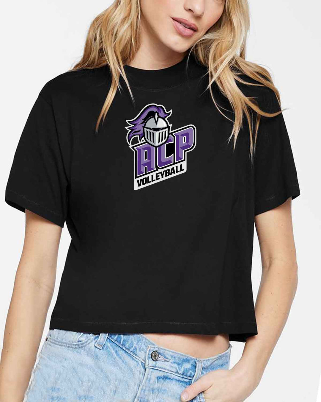 ACP Knights Volleyball | Women's Boxy Tee (3518) | Lockup Logo Design