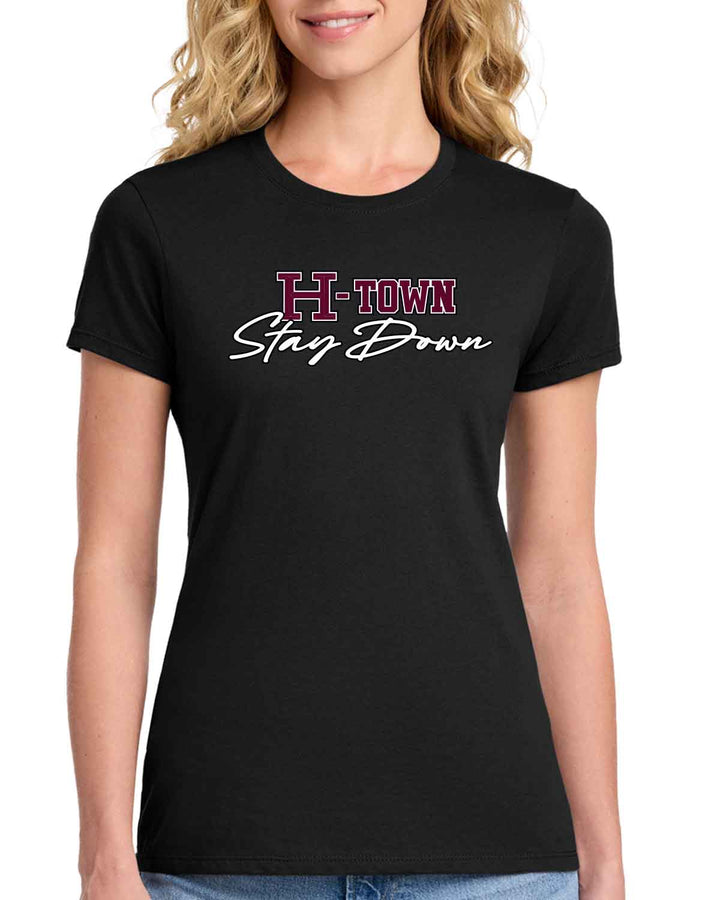 HHS Huskies Cheer | Women's Fan Favorite™ Tee (LPC450) H-Town - Front & Back Design