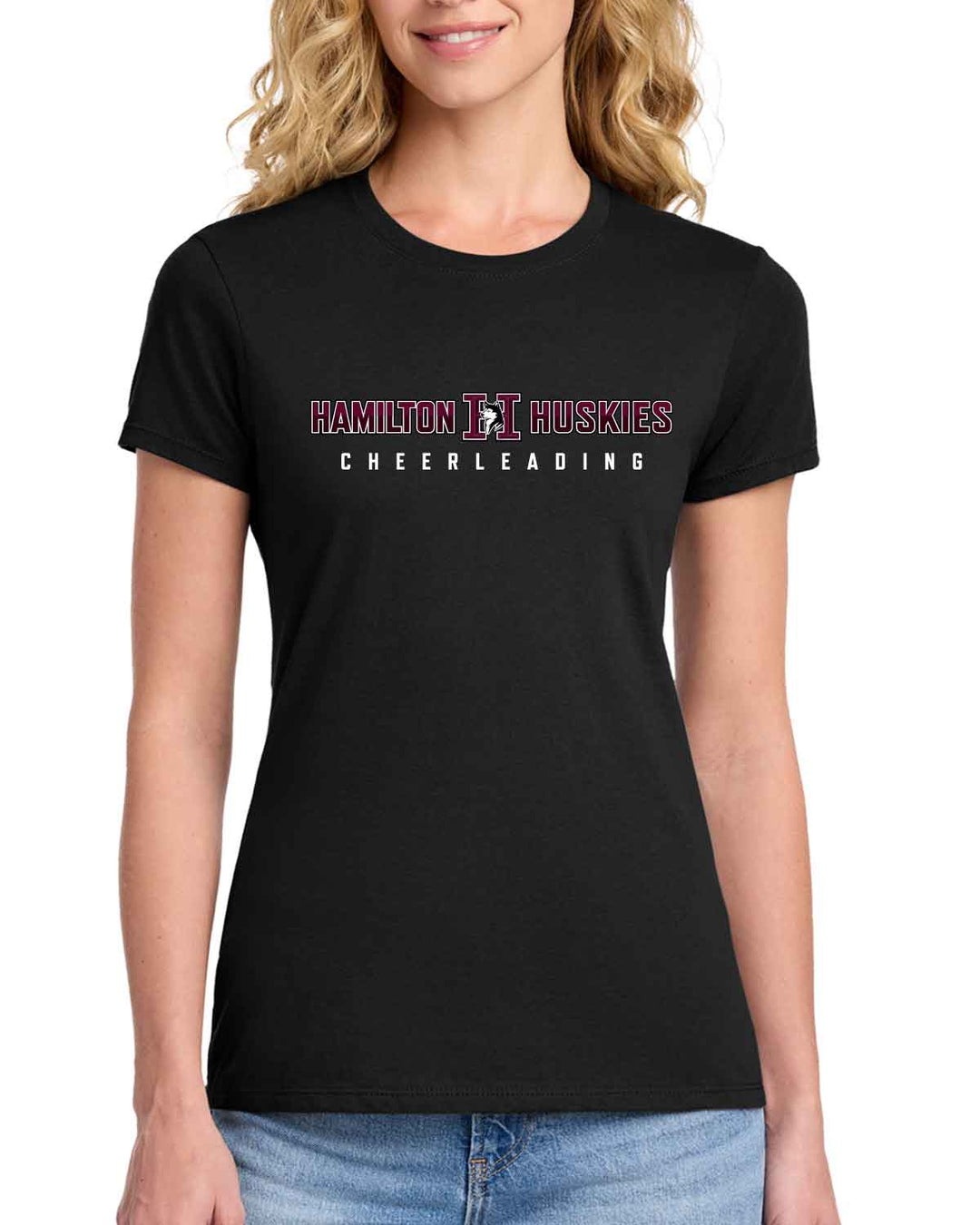 HHS Huskies Cheer | Women's Fan Favorite™ Tee (LPC450) Center Logo - Front & Back Design