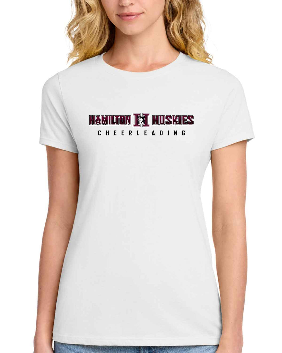 HHS Huskies Cheer | Women's Fan Favorite™ Tee (LPC450) Center Logo - Front & Back Design