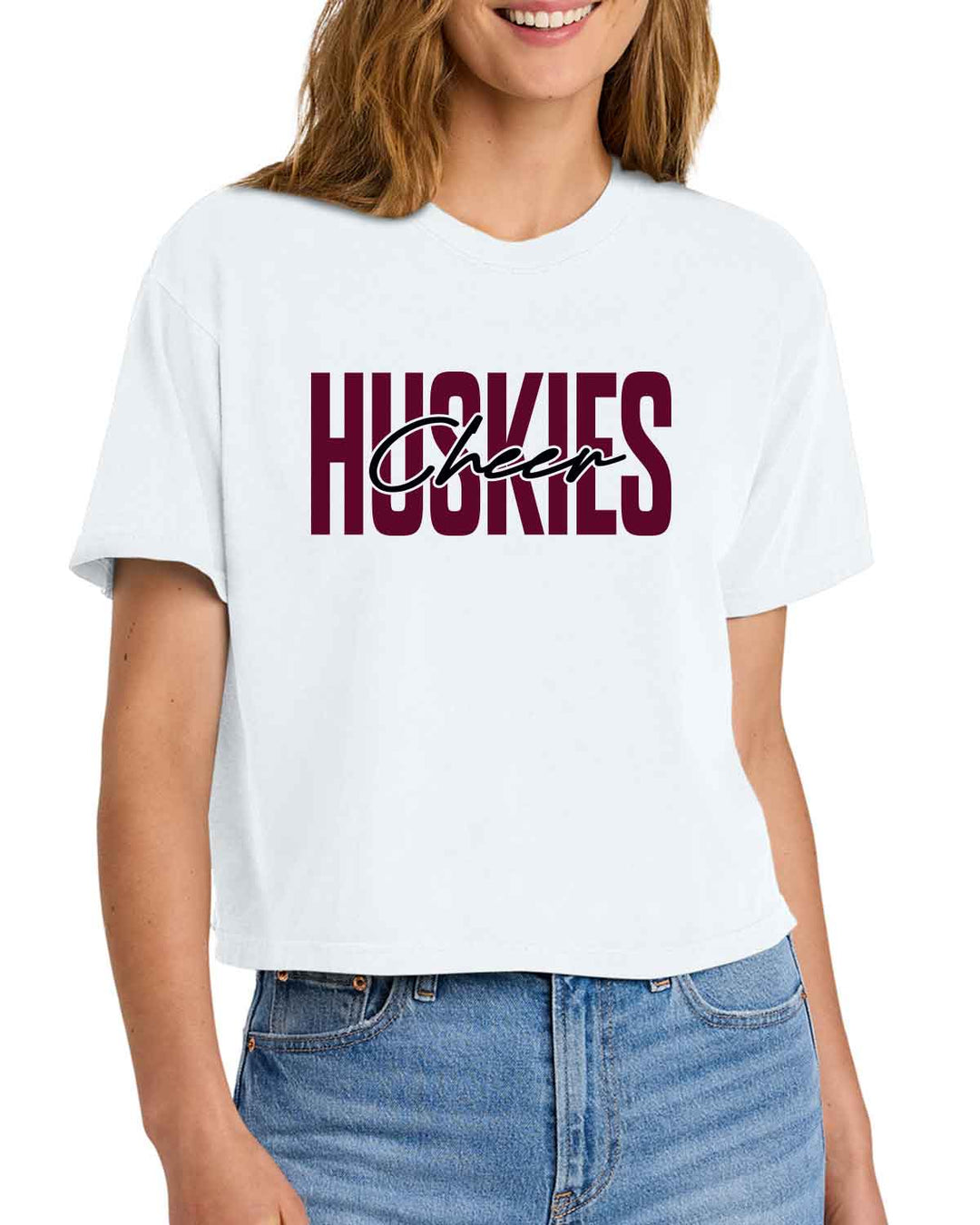 HHS Huskies Cheer | Women’s Heavyweight Boxy Tee (3023CL) Block Letter Design
